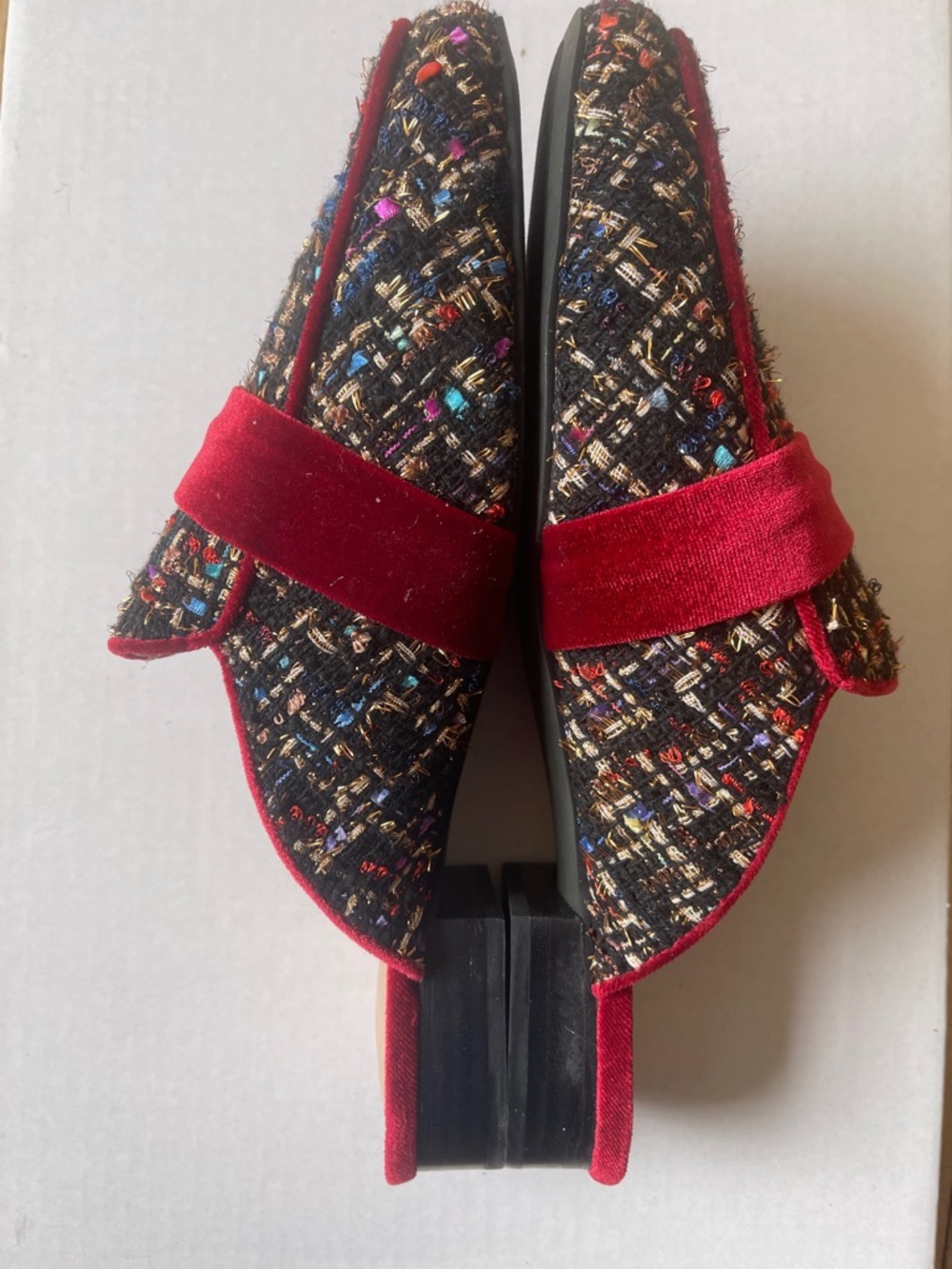 Rara Avis Women's Red Tweed Slip-On Mules with Velvet Band - Picture 8 of 10